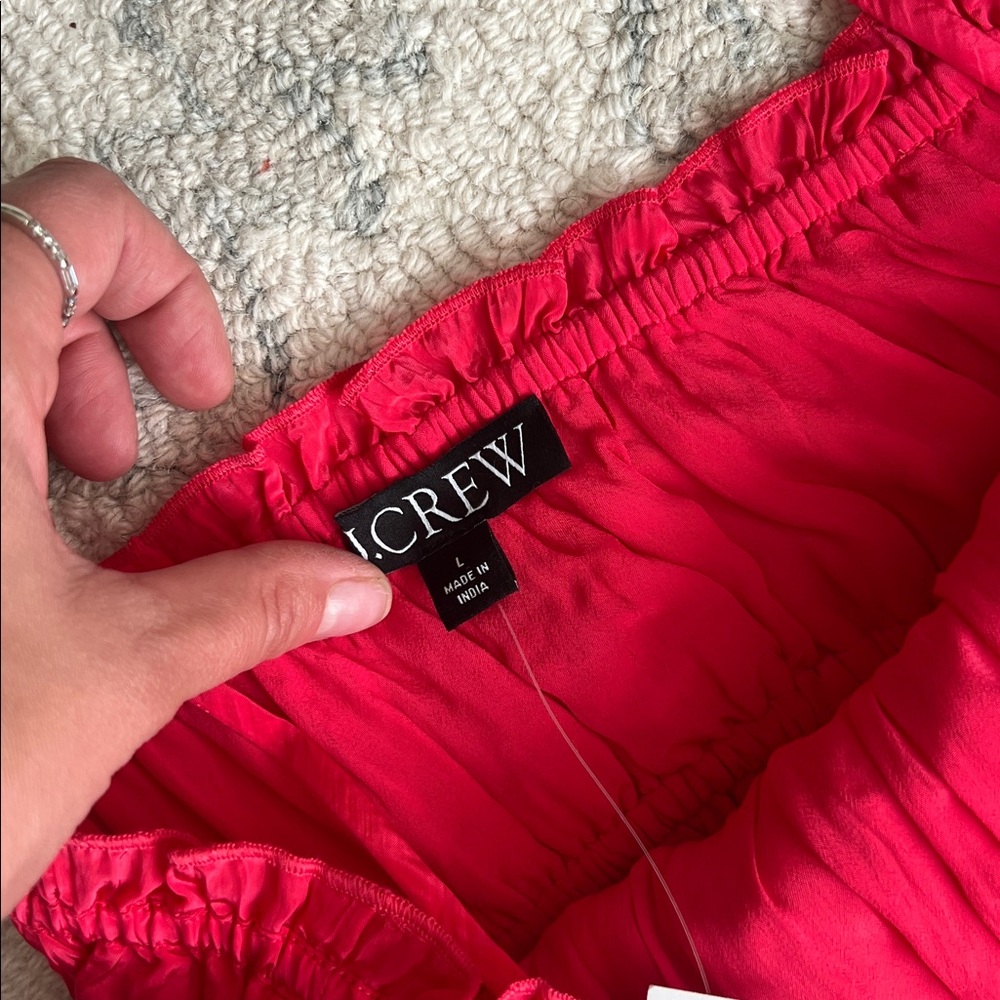 J. Crew Crinkled ruffle-trim dress Strawberry Pink Size L - Picture 7 of 9